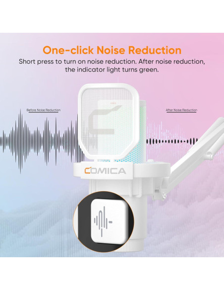 Micrófono USB COMICA Uni A-Cableado para PC y Gaming - Blanco