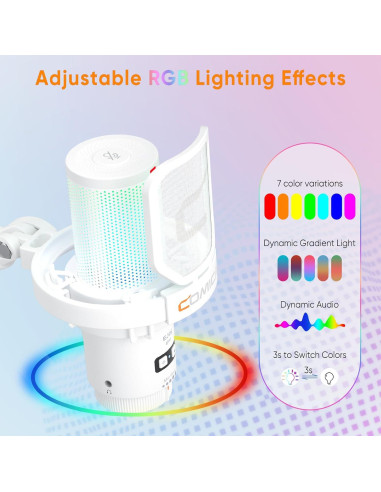 Micrófono USB COMICA Uni A-Cableado para PC y Gaming - Blanco