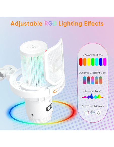 Micrófono USB COMICA Uni A-Cableado para PC y Gaming - Blanco