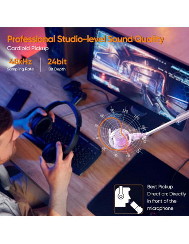 Micrófono USB COMICA Uni A-Cableado para PC y Gaming - Blanco