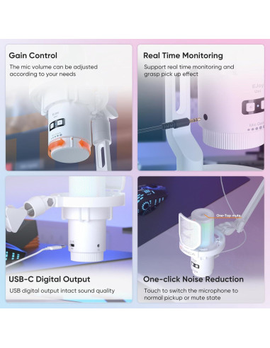 Micrófono USB COMICA Uni A-Cableado para PC y Gaming - Blanco