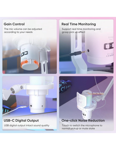 Micrófono USB COMICA Uni A-Cableado para PC y Gaming - Blanco