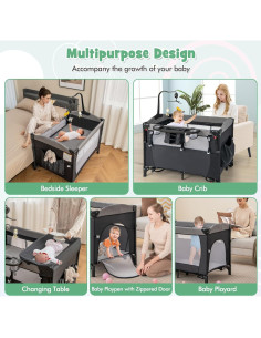 Cuna Lateral Honey Joy 6 en 1 Pack and Play para Bebés Negro 2