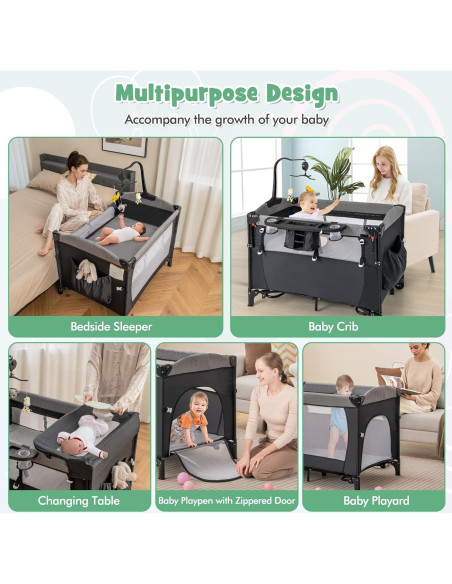 Cuna Lateral Honey Joy 6 en 1 Pack and Play para Bebés Negro