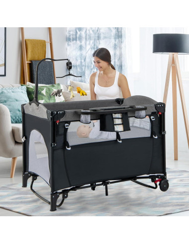 Cuna Lateral Honey Joy 6 en 1 Pack and Play para Bebés Negro