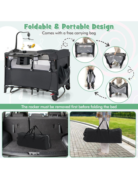 Cuna Lateral Honey Joy 6 en 1 Pack and Play para Bebés Negro