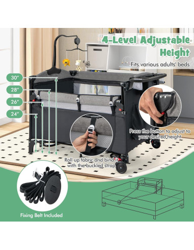 Cuna Lateral Honey Joy 6 en 1 Pack and Play para Bebés Negro