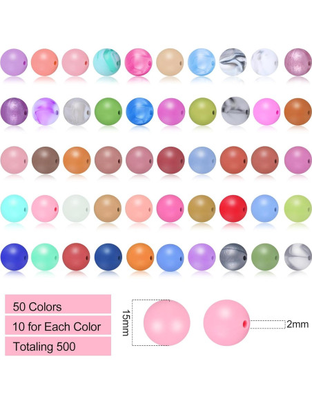 Lyrow 500 Perlas de Silicona Coloridas 15 mm para Manualidades