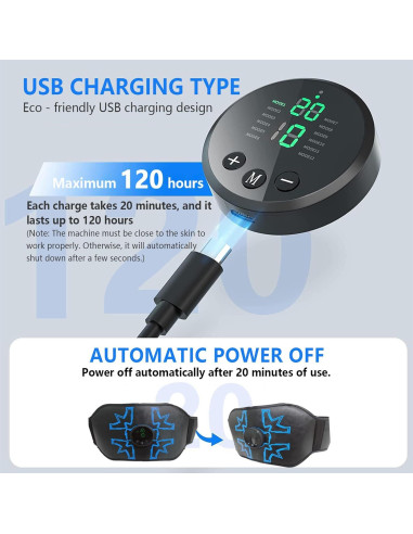 Estimulador Abdominal EMS HongSheng, 12 Modos, Portátil