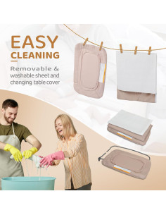 Cuna Lateral JOYMOR 5 en 1 Beige con Mesa de Cambio y Colchón 2