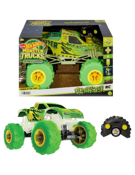 Juguete RC Hot Wheels Monster Trucks Gunkster 1:15 Brilla en la Oscuridad