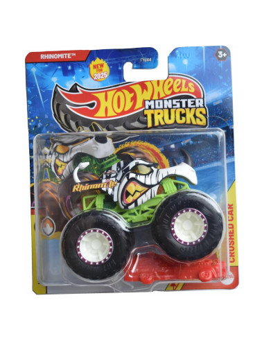 Hot Wheels Monster Trucks Rhinomite 1:64 con Coche Aplastado