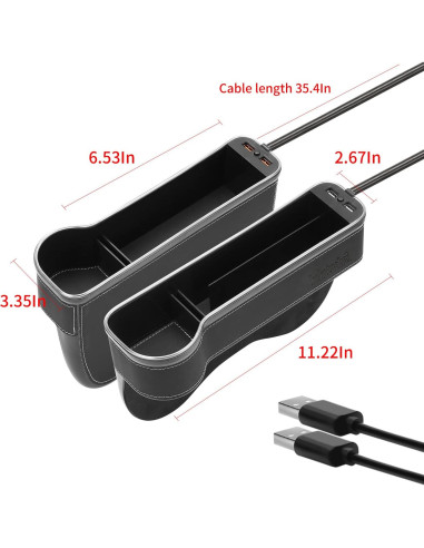 Organizador de Espacio entre Asientos de Coche Keketuohai con Cargador Rápido USB y Luz LED 7 Colores