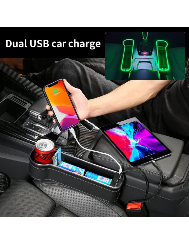 Organizador de Espacio entre Asientos de Coche Keketuohai con Cargador Rápido USB y Luz LED 7 Colores