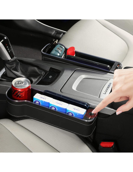 Organizador de Espacio entre Asientos de Coche Keketuohai con Cargador Rápido USB y Luz LED 7 Colores