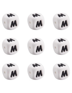 Perlas de Silicona Cubo Letra M FASHEWELRY 10 Pcs 12mm