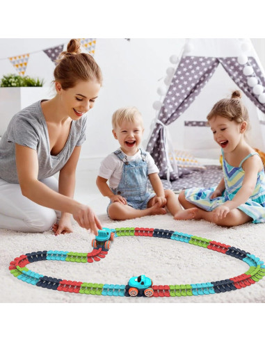 Pista de Carreras Eléctrica Veook 184 Piezas con Coche LED