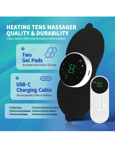 Unidad TENS Calentadora Rainsylvas Inalámbrica para Alivio Dolor