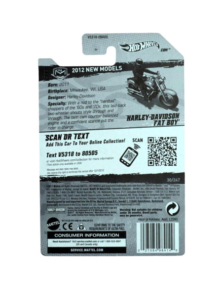 Hot Wheels Harley Davidson Fat Boy 2012 Escala 1:64 Amarillo