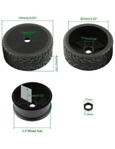 4 Ruedas y Neumáticos 17mm Rchobbytop para Buggy RC 1/8