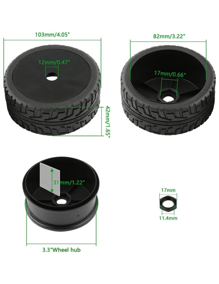 4 Ruedas y Neumáticos 17mm Rchobbytop para Buggy RC 1/8