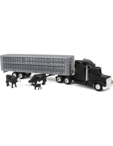 Camión Semi ERTL 1/64 Negro con Remolque y Ganado