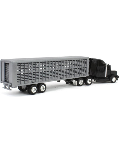 Camión Semi ERTL 1/64 Negro con Remolque y Ganado