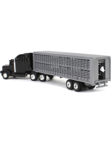 Camión Semi ERTL 1/64 Negro con Remolque y Ganado