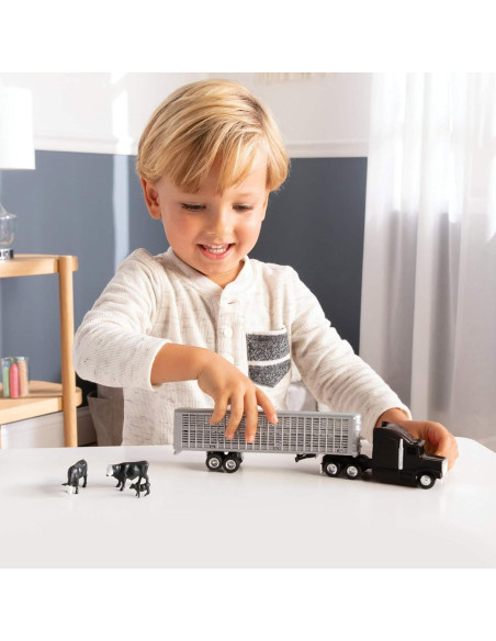 Camión Semi ERTL 1/64 Negro con Remolque y Ganado