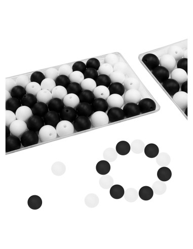 60 Perlas de Silicona Redondas 15mm Intatikoo Negro y Blanco