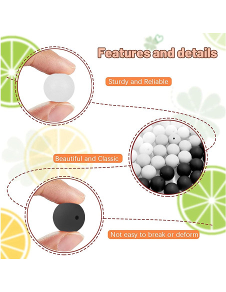 60 Perlas de Silicona Redondas 15mm Intatikoo Negro y Blanco