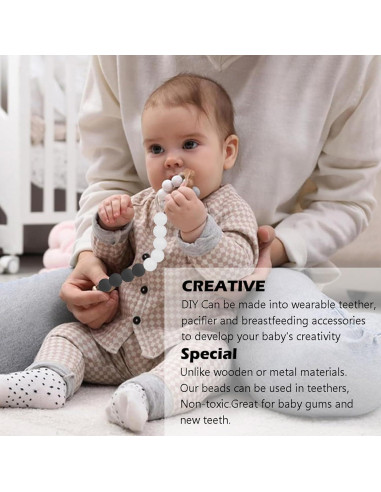 60 Perlas de Silicona Redondas 15mm Intatikoo Negro y Blanco