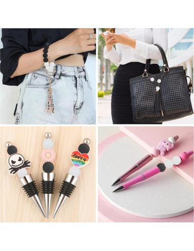 60 Perlas de Silicona Redondas 15mm Intatikoo Negro y Blanco