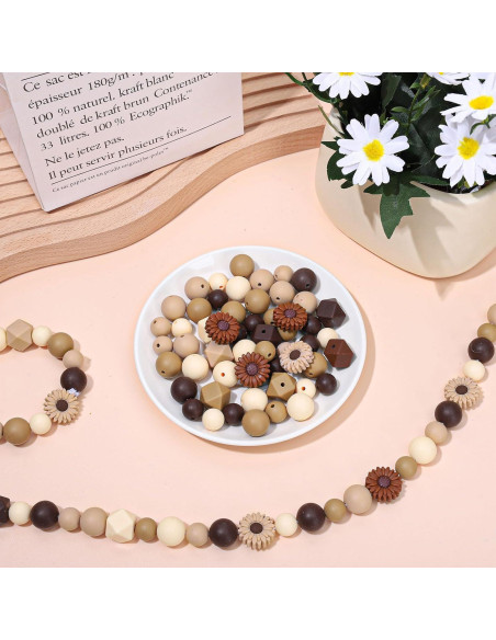 Perlas de Silicona Marrón Whaline 100Pcs para Manualidades DIY