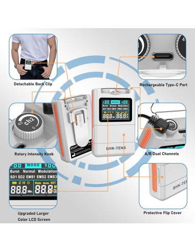 Unidad TENS Digital KR800 con 8 Almohadillas Electrodos