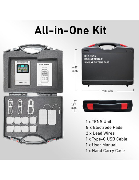 Unidad TENS Digital KR800 con 8 Almohadillas Electrodos
