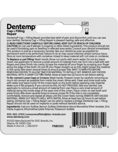 Cemento Dental Dentemp Reparación Rellenos y Coronas 6 Unidades
