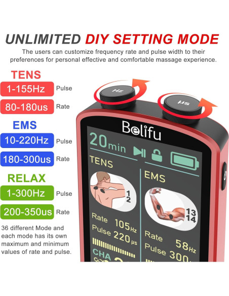 Unidad de Estimulador Muscular TENS EMS Belifu 4 en 1 - 36 Modos