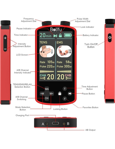 Unidad de Estimulador Muscular TENS EMS Belifu 4 en 1 - 36 Modos