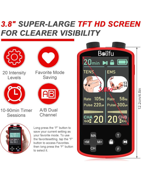 Unidad de Estimulador Muscular TENS EMS Belifu 4 en 1 - 36 Modos