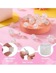 20 Perlas de Silicona Transparente con Confeti PH PandaHall 15mm 2