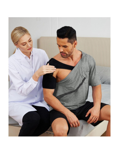 Camisa post cirugía de hombro Deyeek para hombres - Manga corta, botones a presión, hipoalergénica