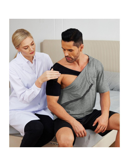 Camisa post cirugía de hombro Deyeek para hombres - Manga corta, botones a presión, hipoalergénica