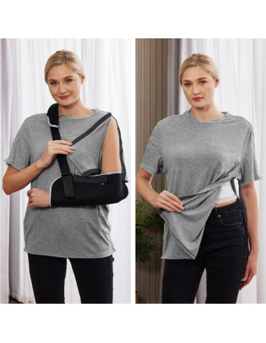 Camisa post cirugía de hombro Deyeek para hombres - Manga corta, botones a presión, hipoalergénica