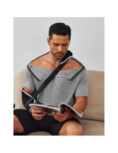 Camisa post cirugía de hombro Deyeek para hombres - Manga corta, botones a presión, hipoalergénica