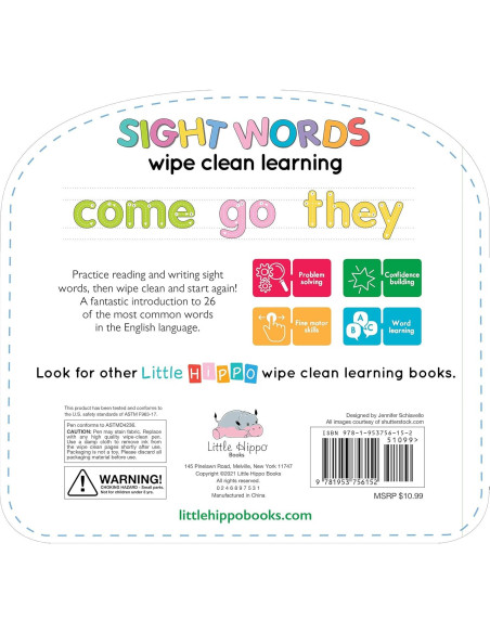 Write & Wipe Sight Words - Children's Novelty Learning Board Book - Wipe Clean - Educational