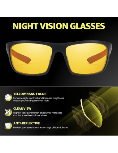 Gafas de Visión Nocturna TJUTR Polarizadas Amarillas Unisex