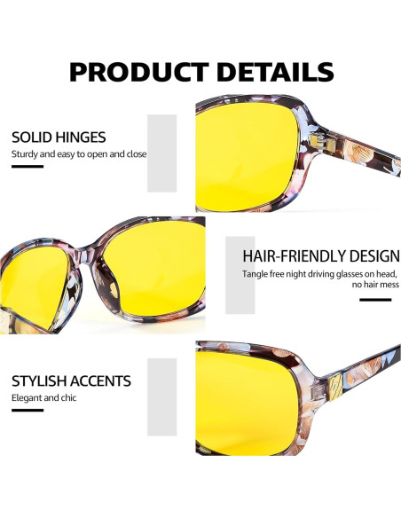 Gafas de Conducir de Noche SIPHEW para Mujeres Amarillas Polarizadas