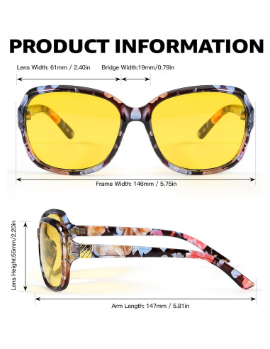Gafas de Conducir de Noche SIPHEW para Mujeres Amarillas Polarizadas