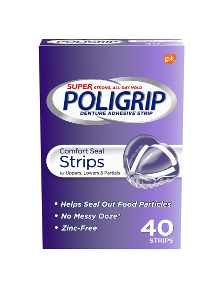 Adhesivo para Dentaduras Super PoliGrip Tiras 40 Ct